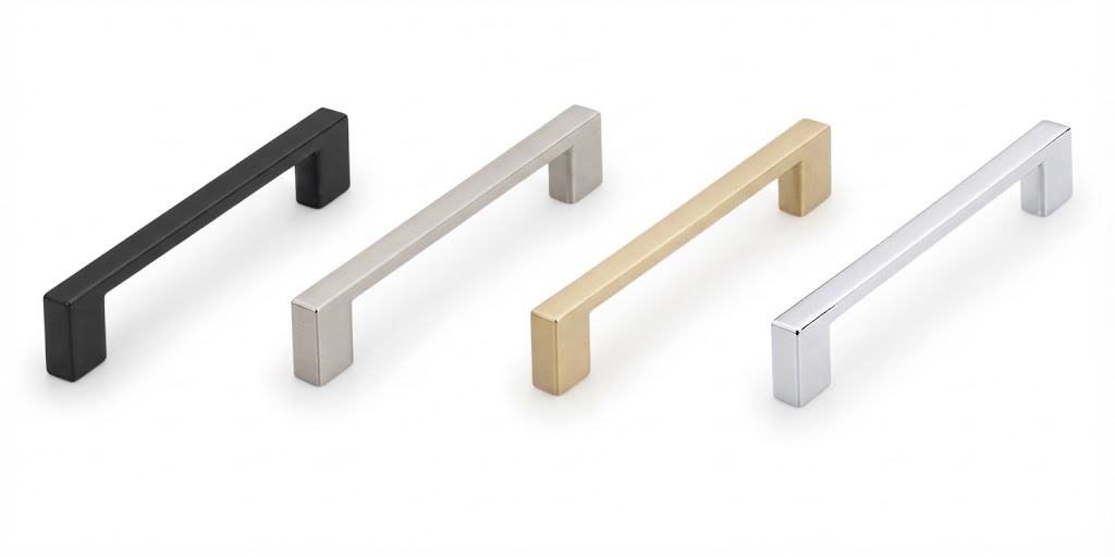 P10072 rectangular profile pull in brushed nickel, matte black, polished chrome and satin gold
