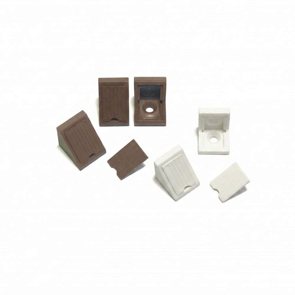 Single plastic L-bracket in white and brown
