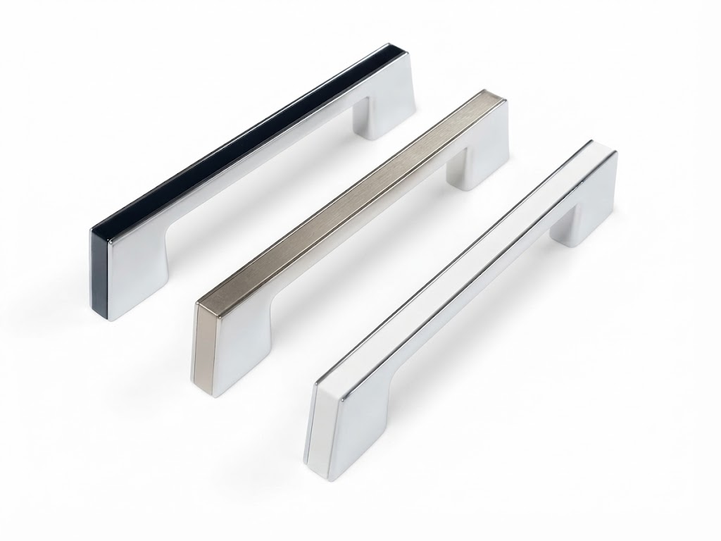 New concept cabinet pulls in mixed metal finishes