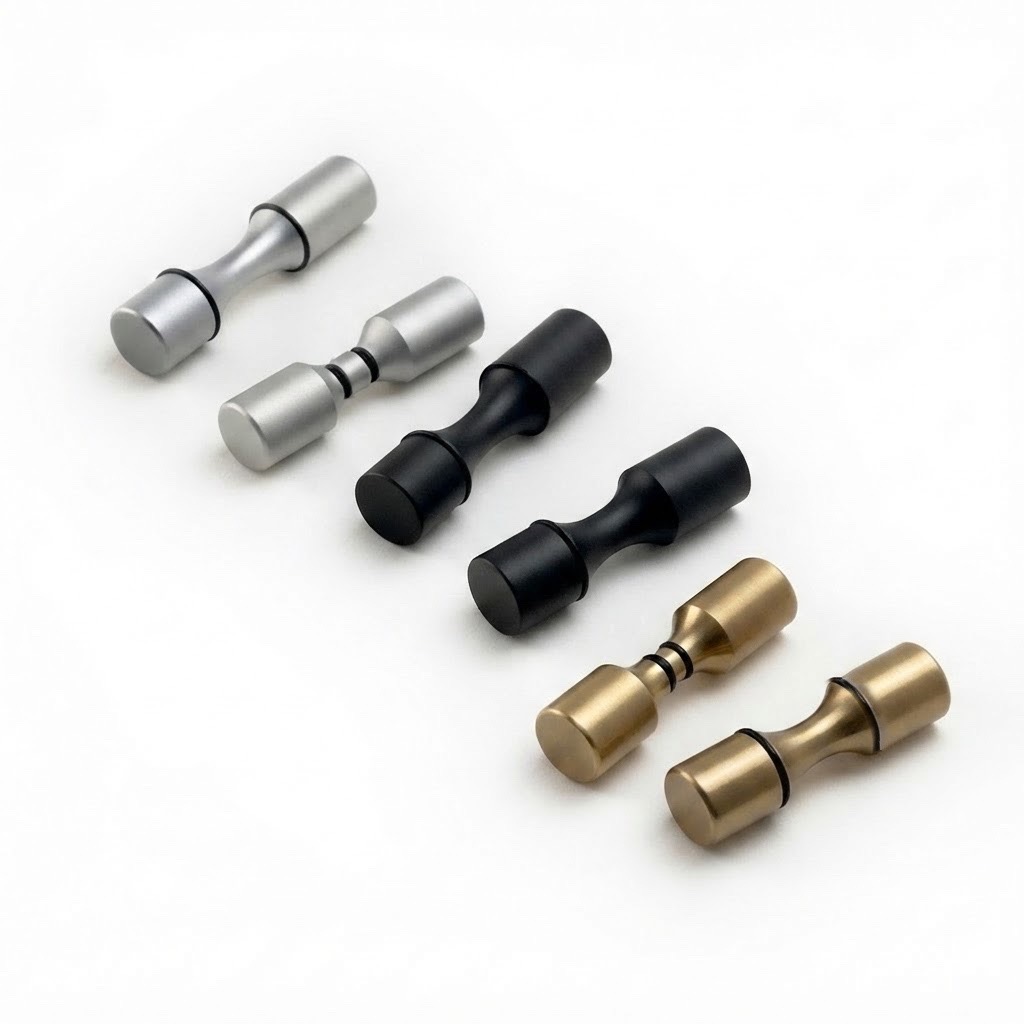 Aluminum wine pegs in matte black, satin gold and satin chrome