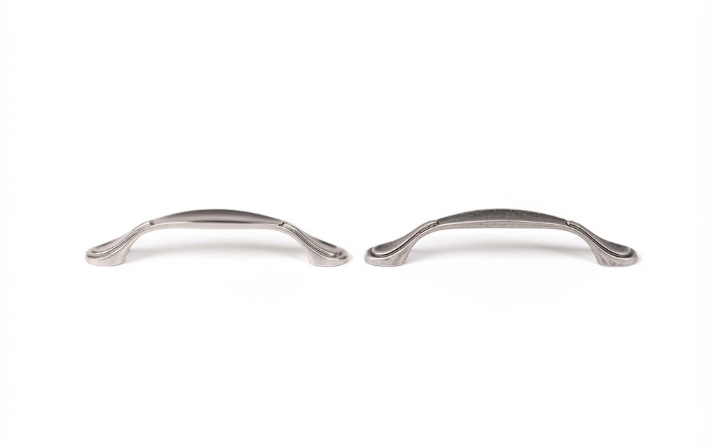 P765 antique pull in brushed nickel and natural iron