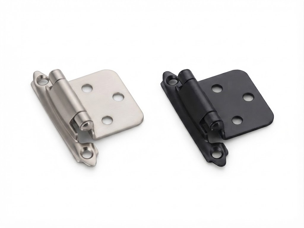 Semi-concealed hinges in nickel plated and matte black finishes