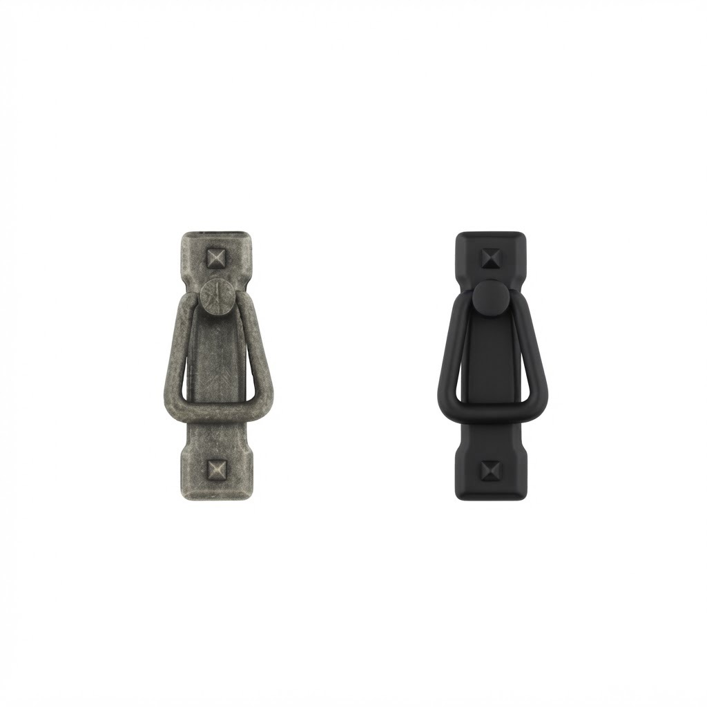 PI antique drop pull in matte black and pewter