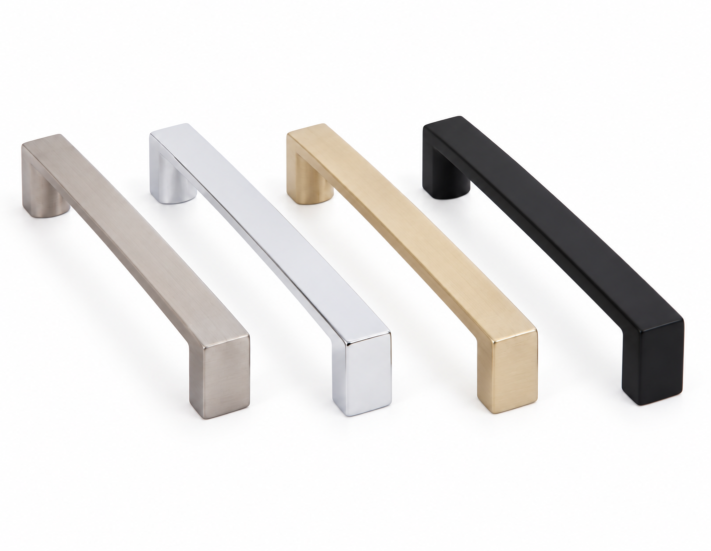 P7105 rectangular profile pull in champagne gold, brushed nickel, matte black and polished chrome